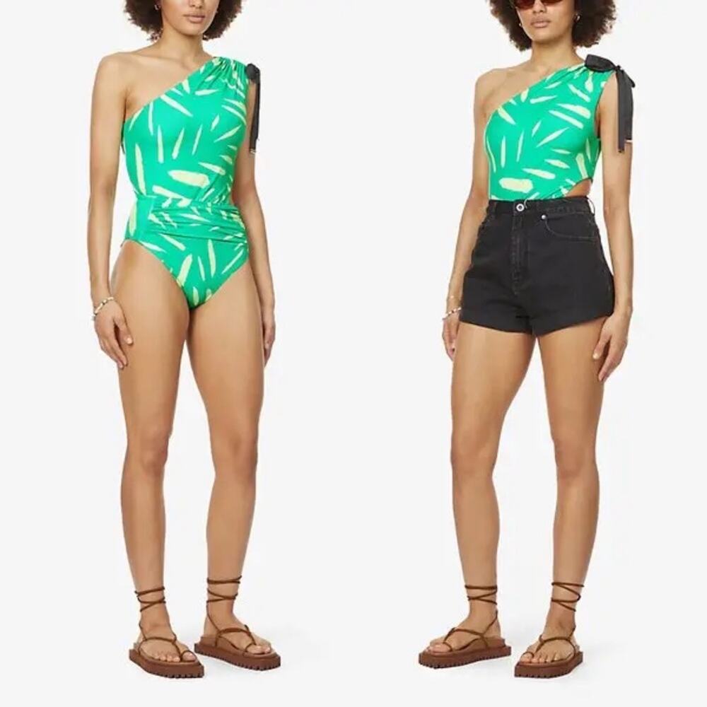 Self-Portrait Mint Green/Cream One Shoulder One Piece Swimsuit Women's Size 8